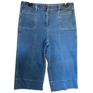 Talbots Womens Relaxed Fit Wide Leg Blue Skimmer Mid Rise Stretch Jeans, size 10